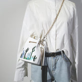 Kakteen Pflanzen Stickerei Schultertasche Leder Handtasche